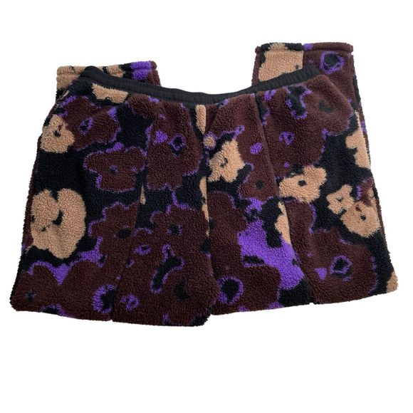BP Womens Fleece Joggers Purple 2X Polyester Fleece Flowers Drawstring Waist - Picture 7 of 9